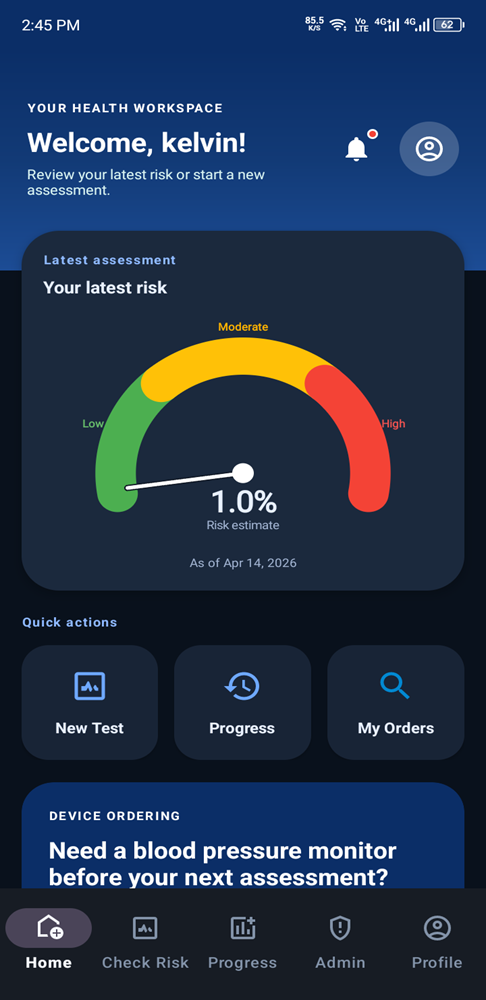 Android health assessment application dashboard