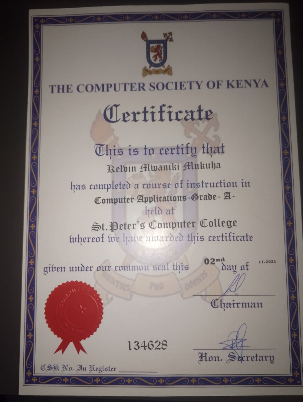 Computer Society of Kenya computer applications certificate